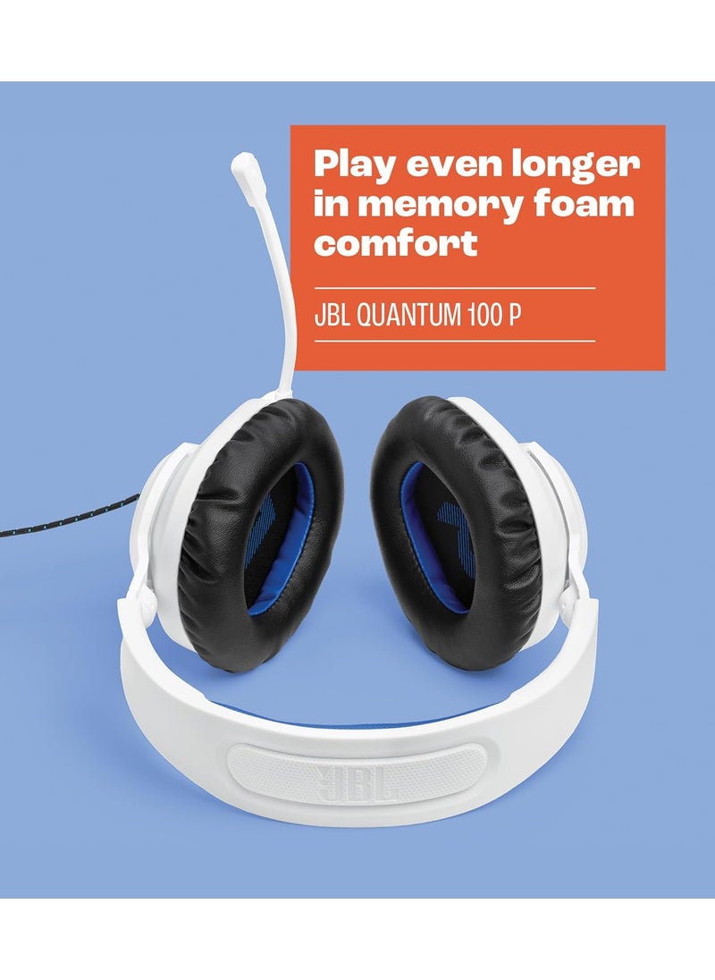 JBL Quantum 100P  Wired OverEar Gaming Headset with a Detachable mic QuantumSOUND Signature Memory Foam Comfort Compatible with Windows Sonic Surround Sound White