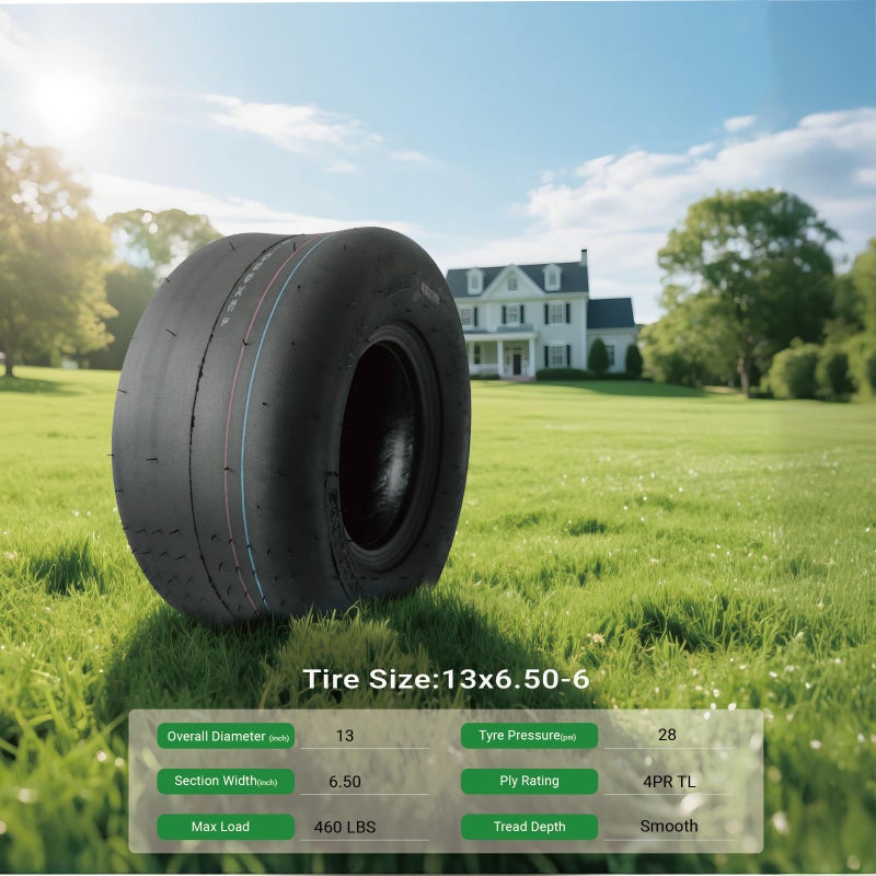 MAXROLLORS (2 Pack) 13x6.50-6 Lawn Mower Tires Tubeless, Replacement 13x6.5-6 Zero Turn Tires Garden Riding Tractor Lawnmower Tires Smooth, 4 Ply, 480 lbs Capacity - Image 4