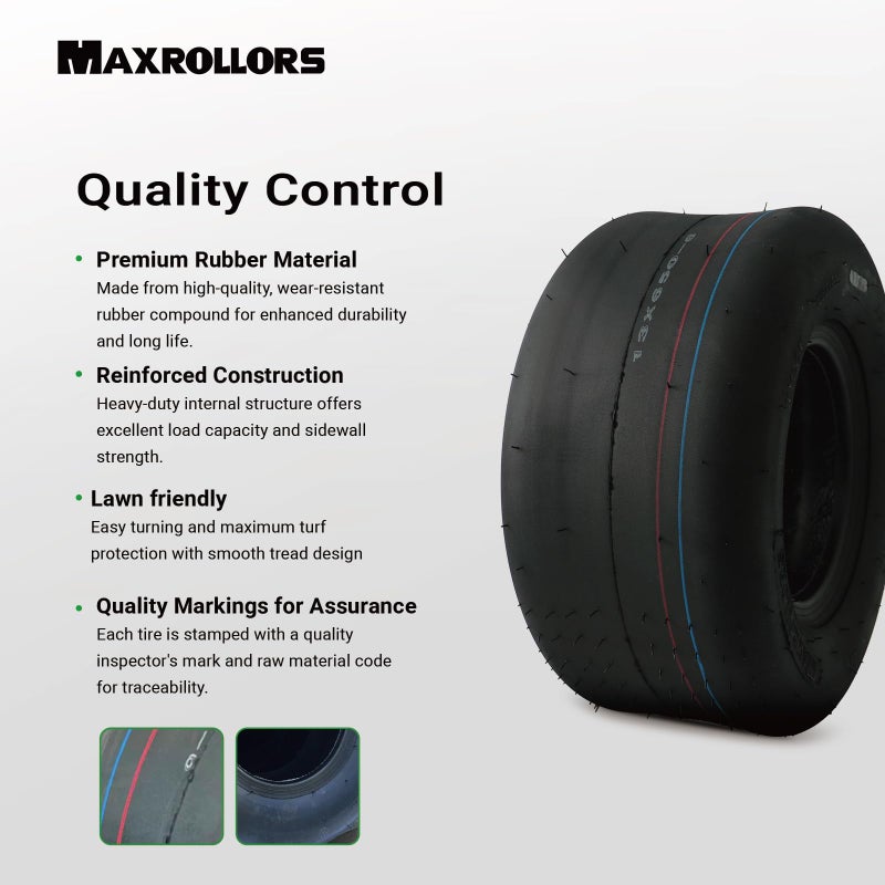 MAXROLLORS (2 Pack) 13x6.50-6 Lawn Mower Tires Tubeless, Replacement 13x6.5-6 Zero Turn Tires Garden Riding Tractor Lawnmower Tires Smooth, 4 Ply, 480 lbs Capacity - Image 3