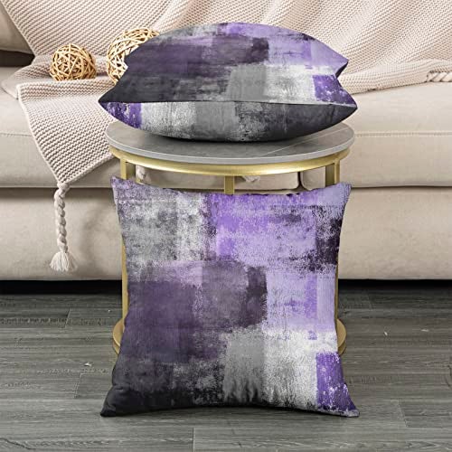 chiinvent Purple Velvet Abstract Pillow Covers Set of 2 Modern Accent Violet Gray Throw Pillow Cover Soft Elegant Decorative Couch Cushion Cover for Bed Living Room Outdoor Sofa Pillowcases 18x18 Inch - Image 3