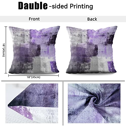 chiinvent Purple Velvet Abstract Pillow Covers Set of 2 Modern Accent Violet Gray Throw Pillow Cover Soft Elegant Decorative Couch Cushion Cover for Bed Living Room Outdoor Sofa Pillowcases 18x18 Inch - Image 5