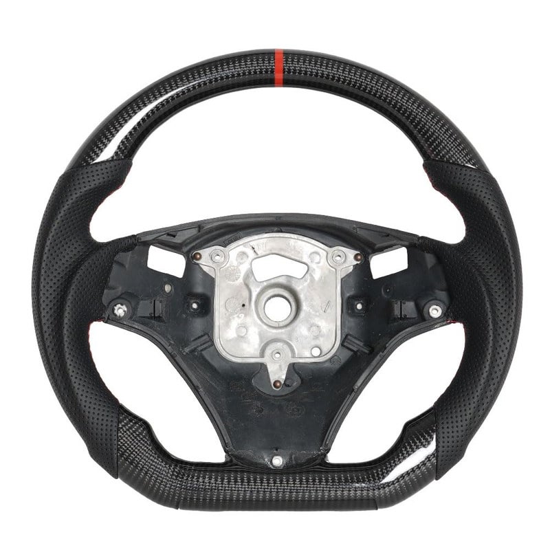 JIANGGAI Real Carbon Fiber Steering Wheel DShaped Flat Bottom Steering Wheel With Red Indicate Fit for BMW ESeries SSG Edition 20052012Large Paddle Shifter Holes Version - Image 2