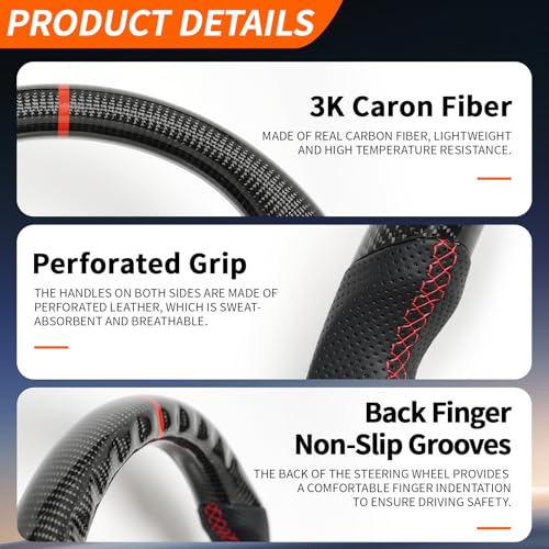 JIANGGAI Real Carbon Fiber Steering Wheel DShaped Flat Bottom Steering Wheel With Red Indicate Fit for BMW ESeries SSG Edition 20052012Large Paddle Shifter Holes Version - Image 3