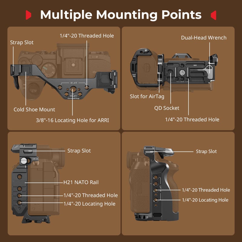 SmallRig A7 V / A7 IV / A7R IV / A7R V / A7S III / A1 Camera Cage with Built-in Slot for AirTag, for Sony Alpha 7 V / 7R V / 7 IV / 7S III / 1 / 7R IV - Image 5
