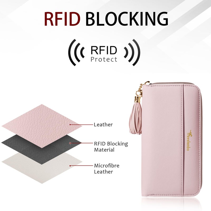 Travelambo Womens Wallet Tassel Bifold Ladies Clutch Wristlet Wrist strap Long Purse (Access Pink Lotus) - Image 4