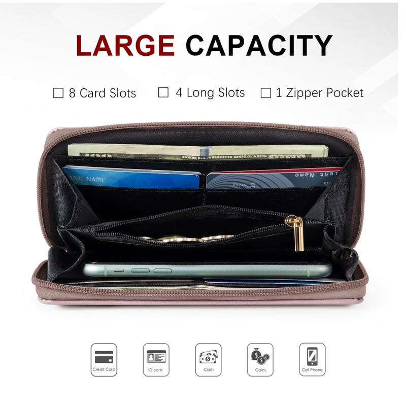 Travelambo Womens Wallet Tassel Bifold Ladies Clutch Wristlet Wrist strap Long Purse (Access Pink Lotus) - Image 2