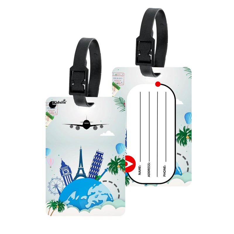 (Set of 10) Synthetic Luggage Tags with Black Strap Loop | Durable, Waterproof, Anti-Break Travel ID Tags for Suitcases, Backpacks, School & Office Bags (Model No.69)