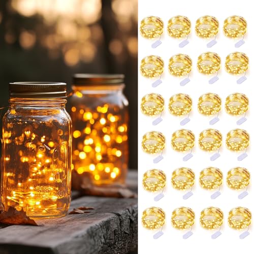 LEDIKON 24 Pack Fairy Lights Battery Operated String Lights-3.3ft 20 LED Silver Wire Warm White for Wedding,Party,Table Centerpieces,DIY Crafts,Mason Jars Decor - Image 1