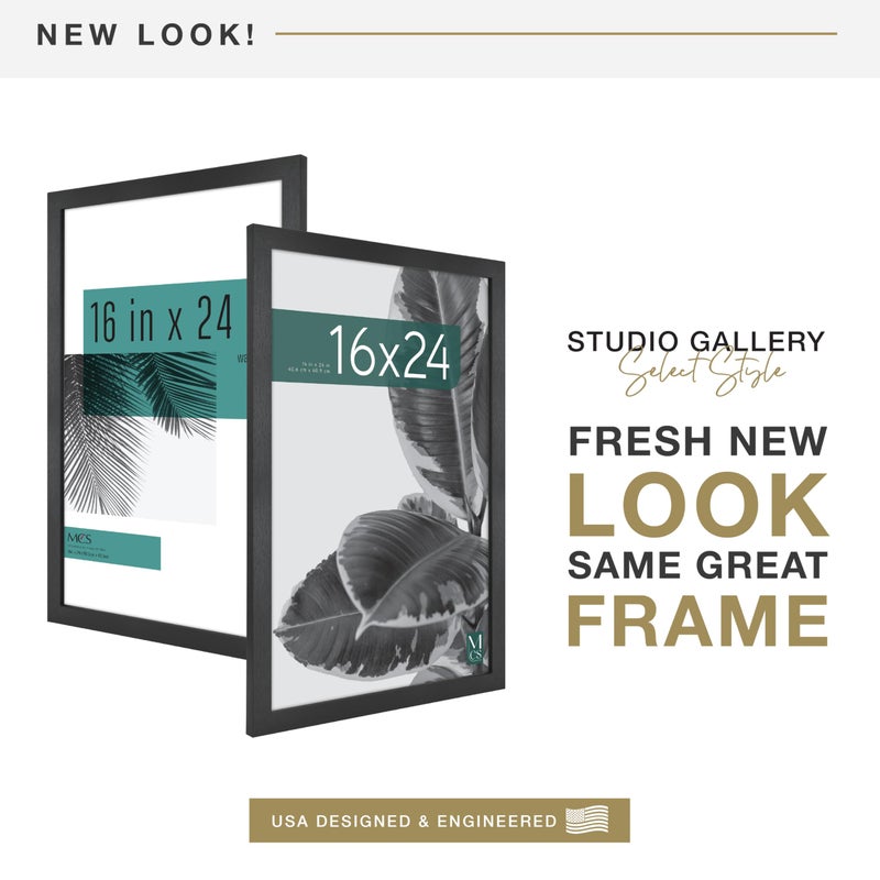 MCS Studio Gallery 16x24 Poster Frame Black Woodgrain Engineered Wood, Vertical & Horizontal Wall Hanging Large Picture Frame for Photos, Posters & Art Prints (1-Pack) - Image 2