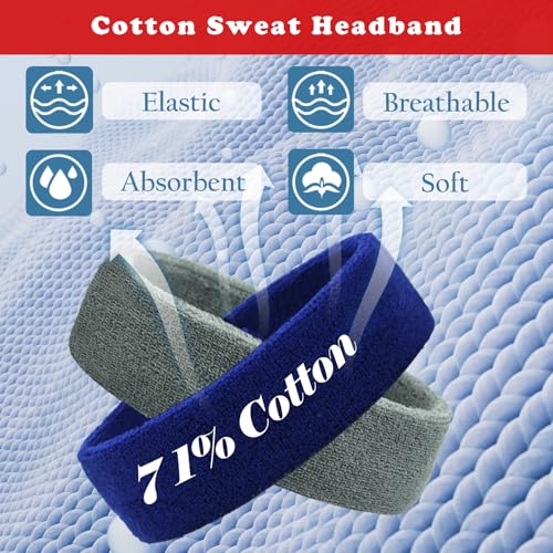 Pejnl Sweatbands Sports Headbands for Men & Women - 3 Pack Moisture Wicking Cotton Headband for Tennis, Basketball, Running, Gym - Sweat Band - Image 5