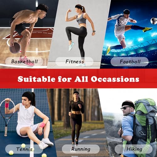 Pejnl Sweatbands Sports Headbands for Men & Women - 3 Pack Moisture Wicking Cotton Headband for Tennis, Basketball, Running, Gym - Sweat Band - Image 2