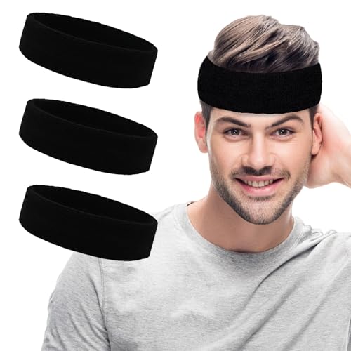 Pejnl Sweatbands Sports Headbands for Men & Women - 3 Pack Moisture Wicking Cotton Headband for Tennis, Basketball, Running, Gym - Sweat Band - Image 1