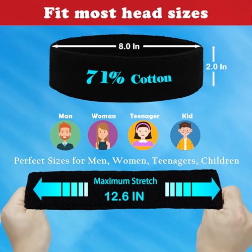 Pejnl Sweatbands Sports Headbands for Men & Women - 3 Pack Moisture Wicking Cotton Headband for Tennis, Basketball, Running, Gym - Sweat Band - Image 4