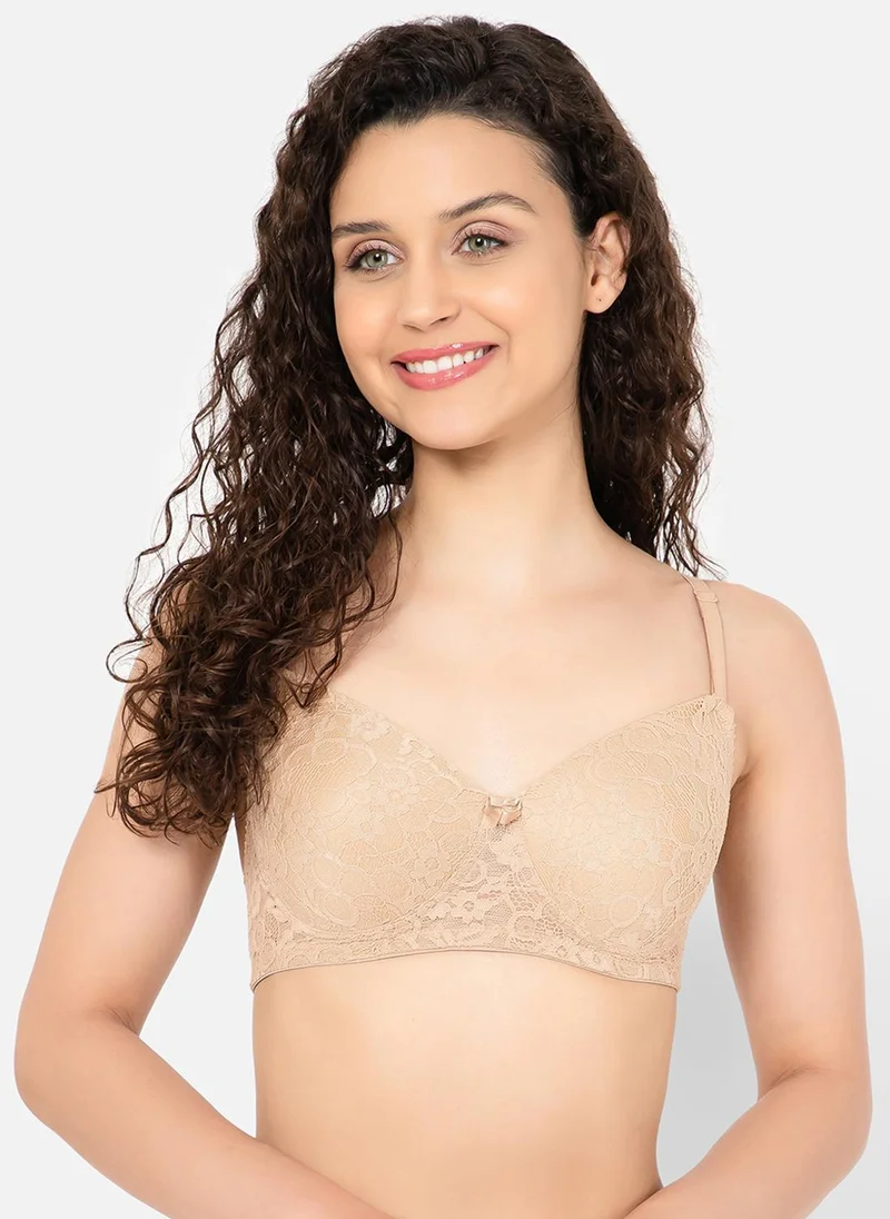 Clovia Clovia Padded Non-Wired Full Cup Multiway Bra in Cream Colour - Lace