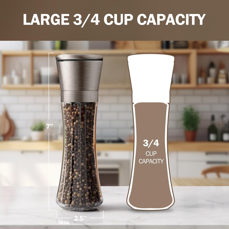 Home EC Original Gun Metal Bronze Salt and Pepper Grinder Set of 2 - Adjustable Ceramic Grinder - Tall Glass Salt and Pepper Shakers With Funnel and Ebook - Spice Mill - Bronze Kitchen Accessories - Image 2