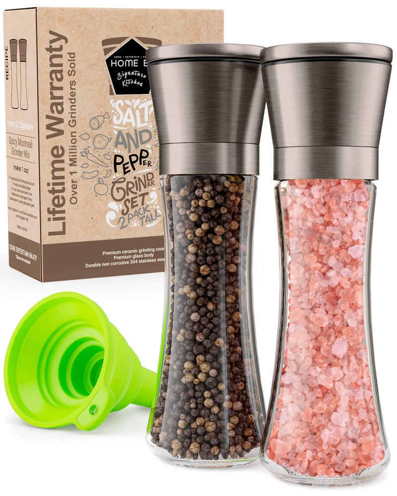 Home EC Original Gun Metal Bronze Salt and Pepper Grinder Set of 2 - Adjustable Ceramic Grinder - Tall Glass Salt and Pepper Shakers With Funnel and Ebook - Spice Mill - Bronze Kitchen Accessories - Image 1