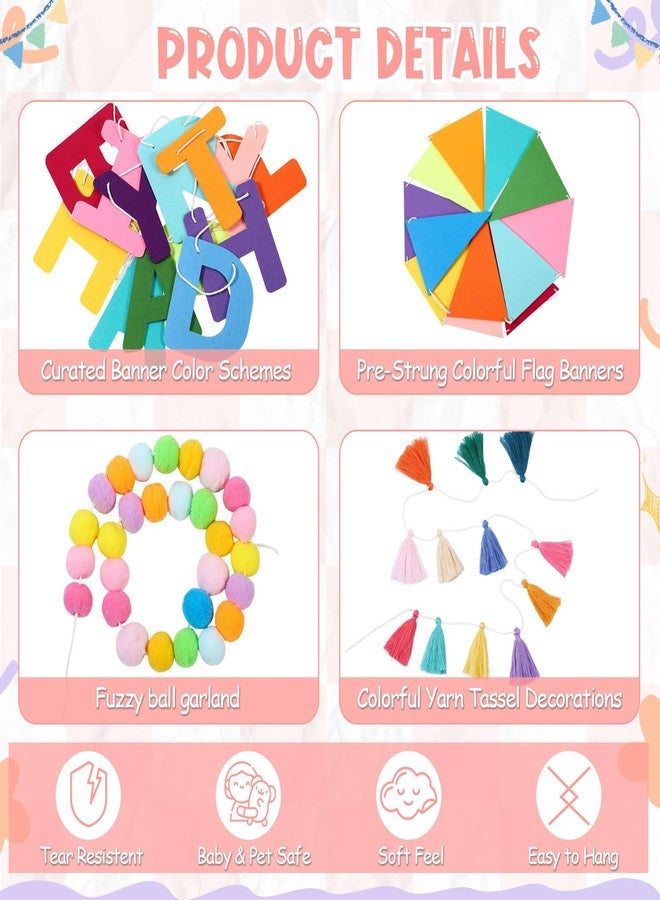 Mindsoft 5 Pcs Pre-Strung Happy Birthday Banner Felt Birthday Decorations Set with Ball Garland, Crown, Pennant Flag, Colorful Thread Tassel for Party Supplies Room Decor, Photo Prop - Image 3