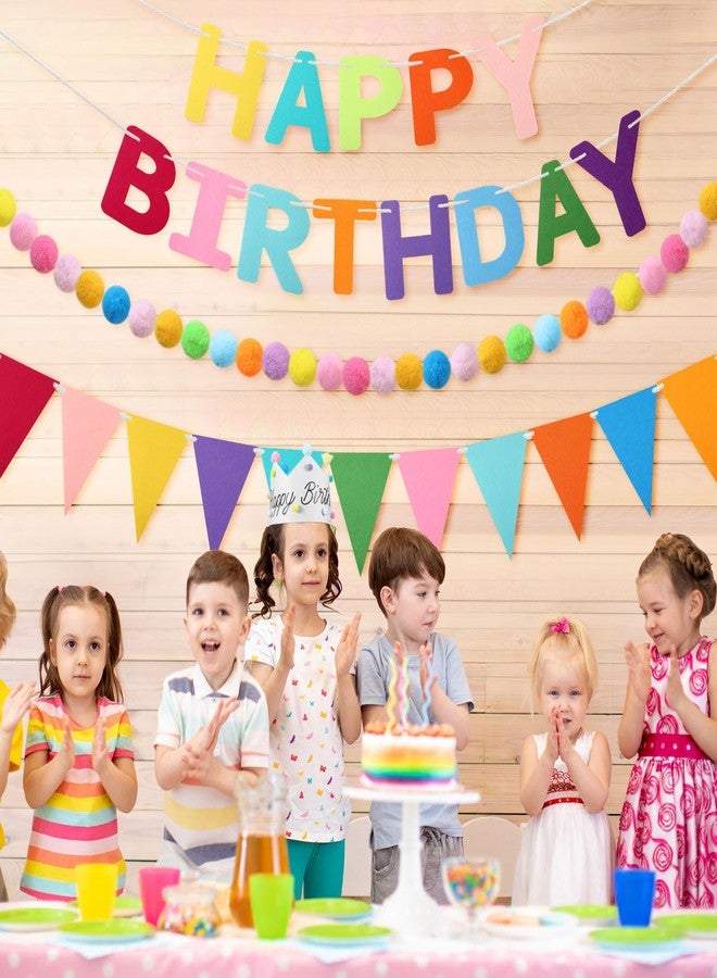 Mindsoft 5 Pcs Pre-Strung Happy Birthday Banner Felt Birthday Decorations Set with Ball Garland, Crown, Pennant Flag, Colorful Thread Tassel for Party Supplies Room Decor, Photo Prop - Image 4