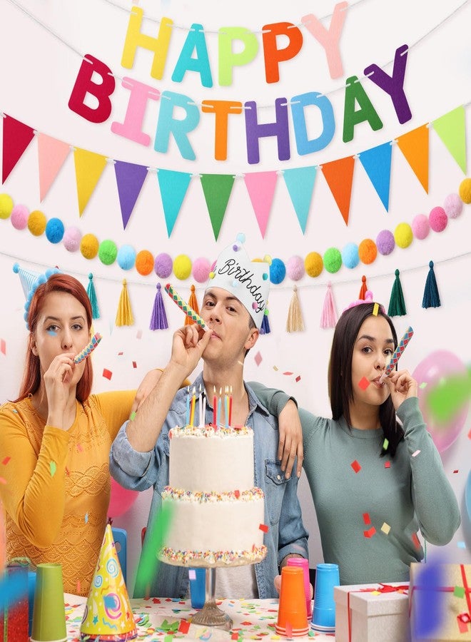Mindsoft 5 Pcs Pre-Strung Happy Birthday Banner Felt Birthday Decorations Set with Ball Garland, Crown, Pennant Flag, Colorful Thread Tassel for Party Supplies Room Decor, Photo Prop - Image 5