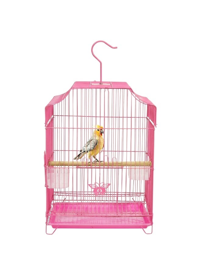 أن ان سي بيتس قفص طيور معلق للببغاوات الصغيرة والبادجي والعصافير، قفص معدني 45 سم مع مجاثم خشبية، معلف مزدوج، وصينية سفلية سهلة التنظيف، قفص طيور محمول للاستخدام الداخلي والخارجي (وردي) - Image 1