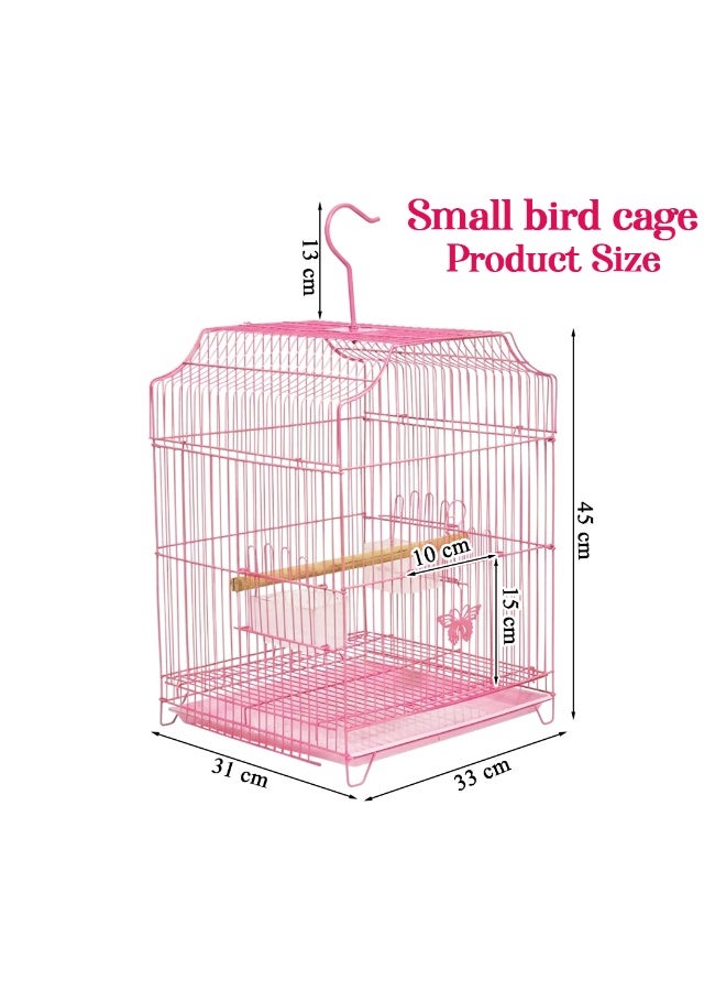 أن ان سي بيتس قفص طيور معلق للببغاوات الصغيرة والبادجي والعصافير، قفص معدني 45 سم مع مجاثم خشبية، معلف مزدوج، وصينية سفلية سهلة التنظيف، قفص طيور محمول للاستخدام الداخلي والخارجي (وردي) - Image 2