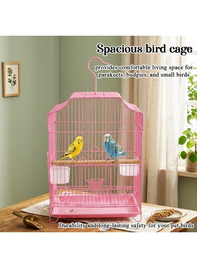 أن ان سي بيتس قفص طيور معلق للببغاوات الصغيرة والبادجي والعصافير، قفص معدني 45 سم مع مجاثم خشبية، معلف مزدوج، وصينية سفلية سهلة التنظيف، قفص طيور محمول للاستخدام الداخلي والخارجي (وردي) - Image 3