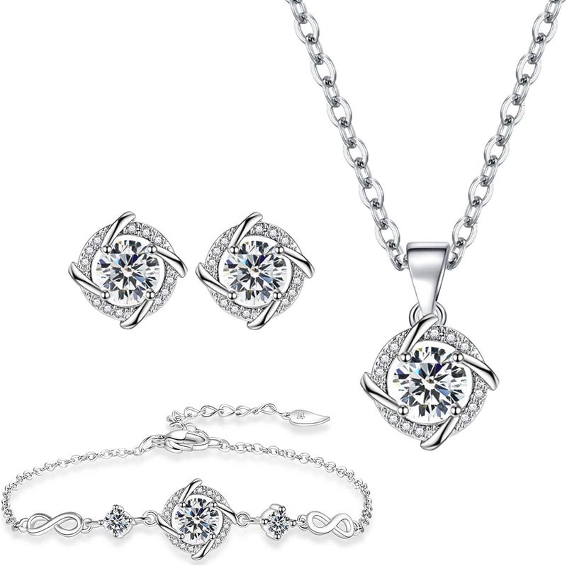 Excefore Jewelry Set for Women, Silver Chain Necklace Bracelet Earrings Set, Italian Four Leaf Clover Design Pendant, Jewelry Gifts for Birthday Anniversary Day Wedding, for Girl Mom Wife Friend - Image 1