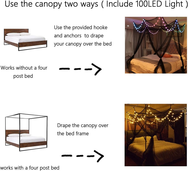 Comtelek Bed Canopy with LED Star Lights, Canopy Bed Curtain with RGB Color Changing String Lights with Smart App Control Remote for Princess Girls Bedroom, Suggested for Twin Full Queen King Bed - Image 2