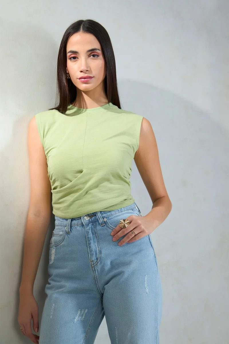 Solid Cotton Jersey Fitted Winter Pearl Top for Women