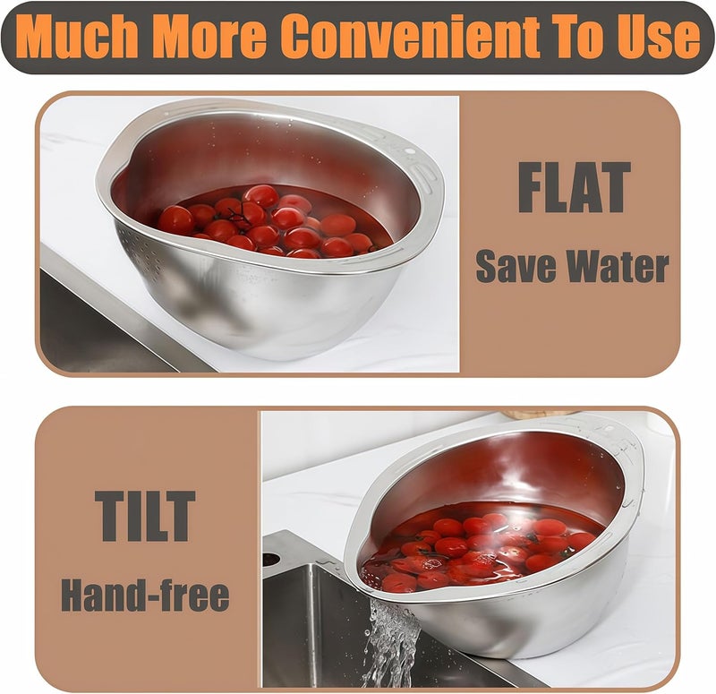 DOPMEP Rice Washer Strainer Bowl, Stainless Steel Washing Bowl, Quinoa Colander Versatile Side Drainers for Cleaning Rinsing Fruits, Vegetables, and Beans - Multifunctional Drain Basket - Image 4