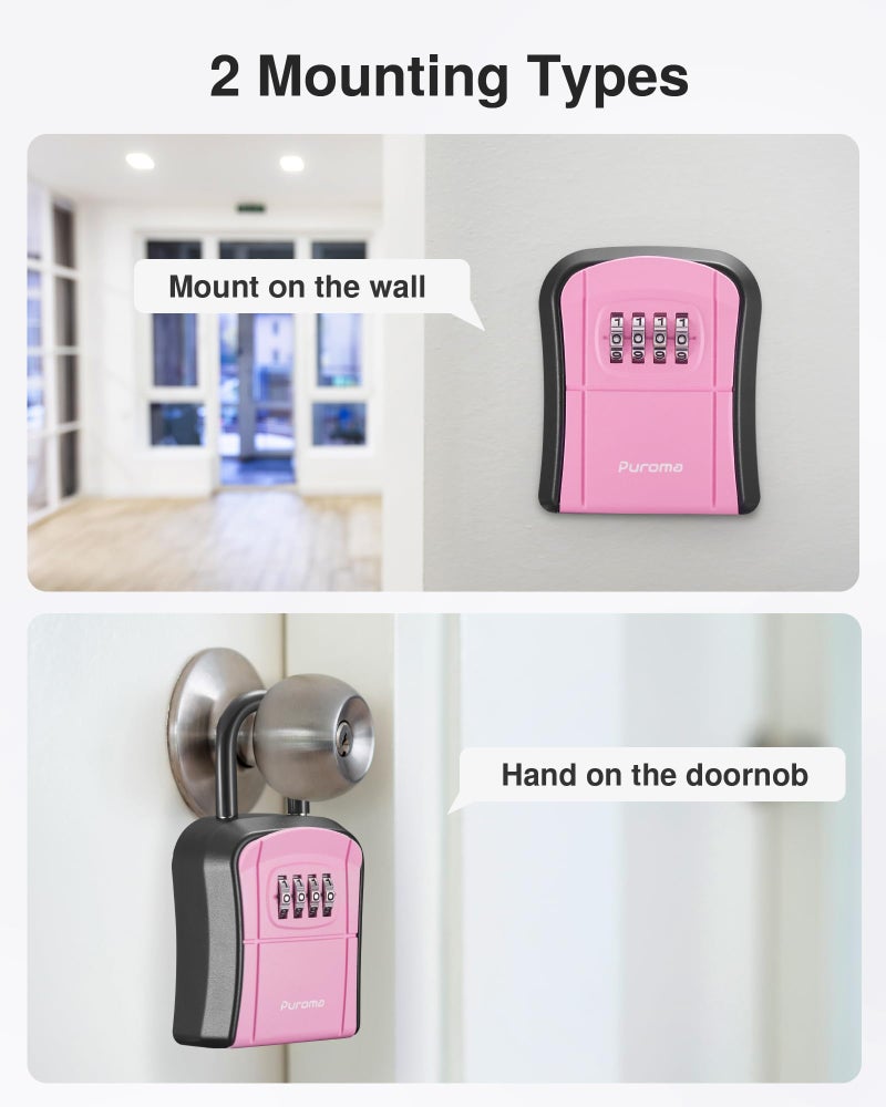 Puroma Key Lock Box, Portable Combination Lockbox Wall-Mounted Key Storage Box for House Keys, Resettable Code Safe Security Lock Box for Home, Office, Apartment Spare Key Storage (1 Pack, Pink) - Image 5