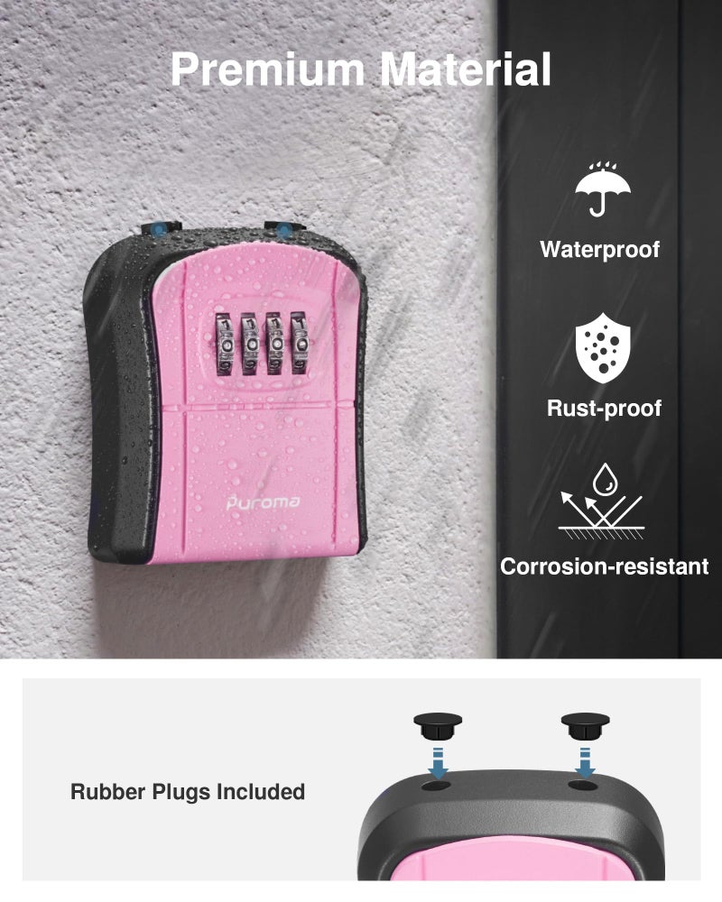 Puroma Key Lock Box, Portable Combination Lockbox Wall-Mounted Key Storage Box for House Keys, Resettable Code Safe Security Lock Box for Home, Office, Apartment Spare Key Storage (1 Pack, Pink) - Image 3
