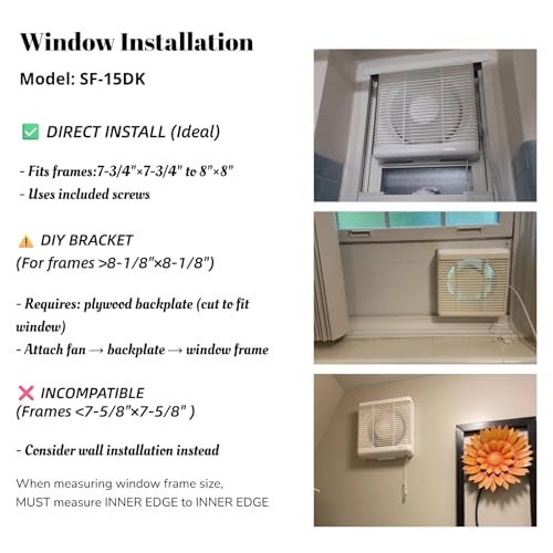 SAILFLO 7.7 x 7.7 Inch Cutout Window Shutter Exhaust Fan with Reversible Airflow, 145CFM 25W Wall-Mounted Quiet Ventilation Fan Air Intake Extractor for Bathroom Home Bedroom Attic, φ6 Inch Impeller - Image 3
