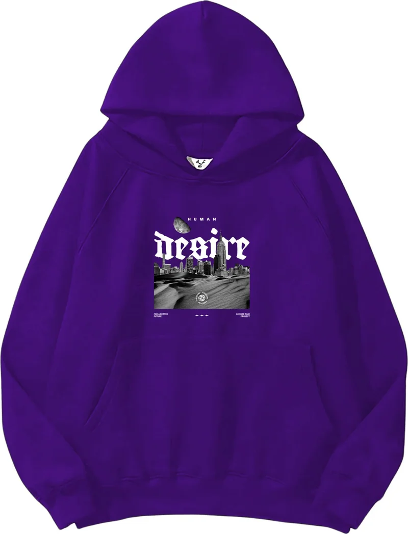 DogFish Women, Men's Sweatshirt Oversize Human Desire Printed Thick Purple Lover Sweatshirt