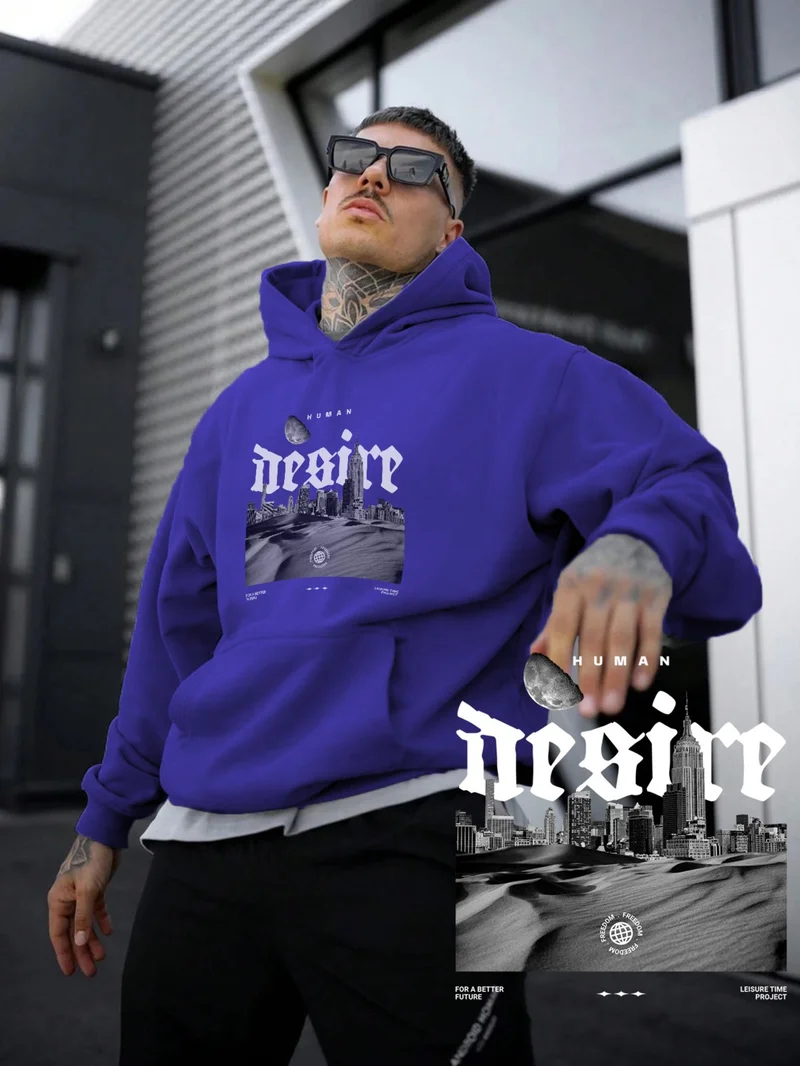 DogFish Women, Men's Sweatshirt Oversize Human Desire Printed Thick Purple Lover Sweatshirt