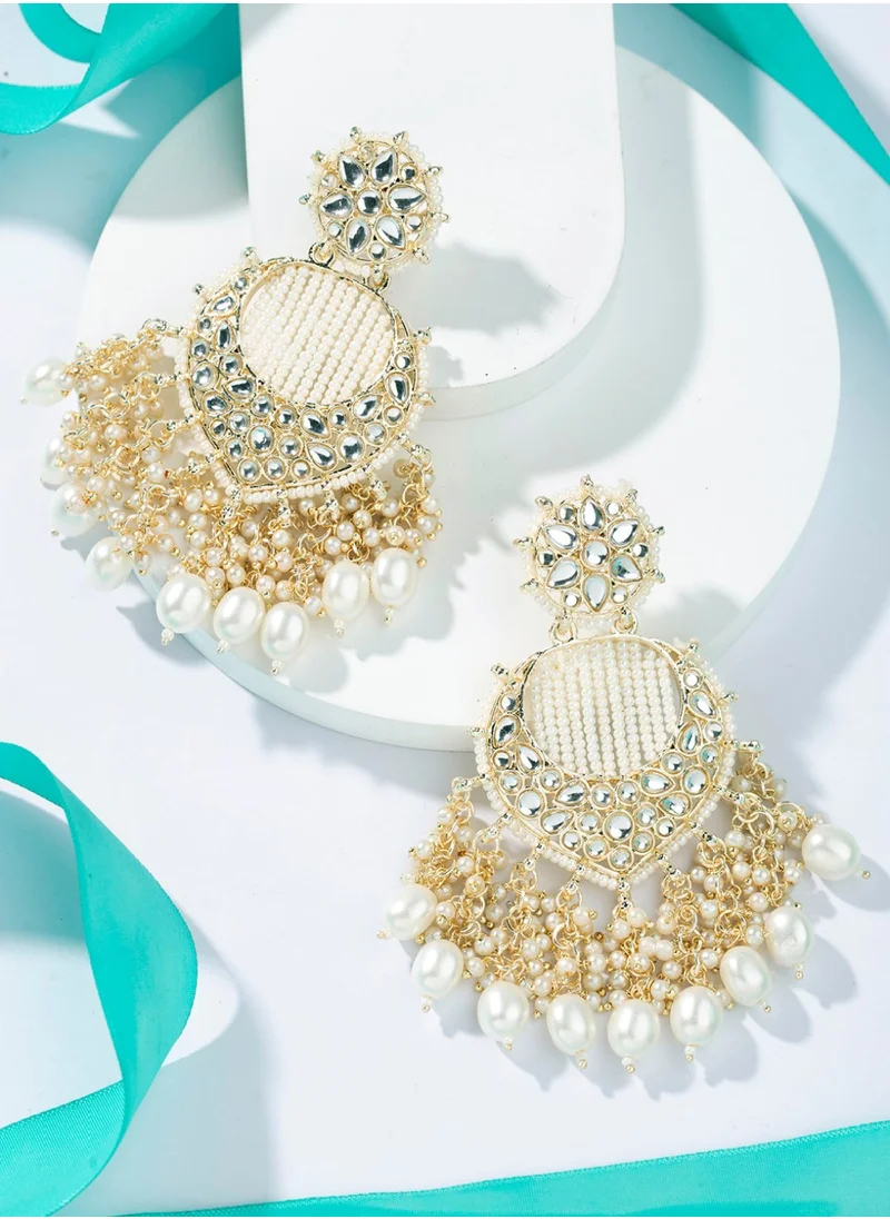 Priyaasi Kundan Studded Contemporary Drop Earrings
