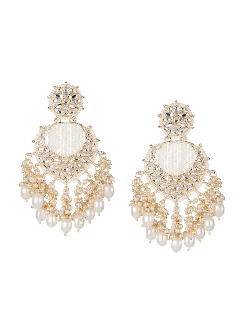 Priyaasi Kundan Studded Contemporary Drop Earrings