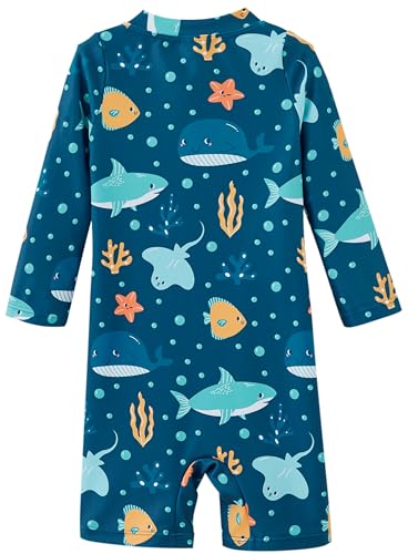 UMELOK Baby Boy Swimwear Infant Bathing Suit Rash Guard Swimwear UPF 50+ Sun Protection Swimsuit Rashguard Sunsuit Navy blue, Marine animals-12-18M - Image 2