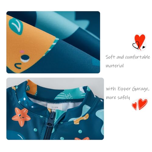 UMELOK Baby Boy Swimwear Infant Bathing Suit Rash Guard Swimwear UPF 50+ Sun Protection Swimsuit Rashguard Sunsuit Navy blue, Marine animals-12-18M - Image 5