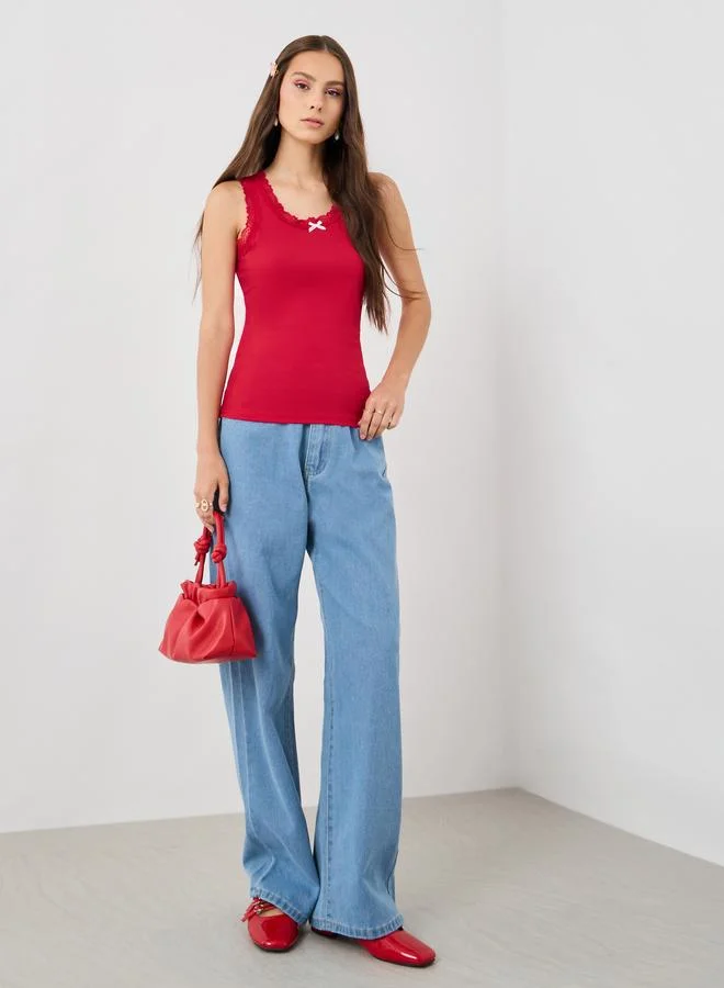 Take Two Textured Lace Trim Cami Top