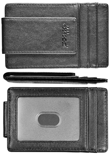kinzd Money Clip Front Pocket Wallet Strong Magnet Slim Thin Minimalist Wallet For Men Credit Card Holder RFID Blocking Protection Black Leather - Image 1