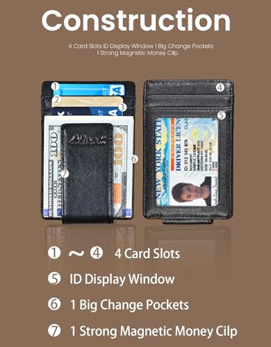 kinzd Money Clip Front Pocket Wallet Strong Magnet Slim Thin Minimalist Wallet For Men Credit Card Holder RFID Blocking Protection Black Leather - Image 3