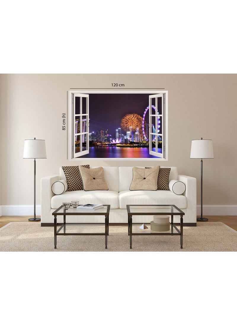 Tilki Dünyası - Fox World Night and City View from the Window, Wall Sticker, 3D White Window Sticker - Image 1