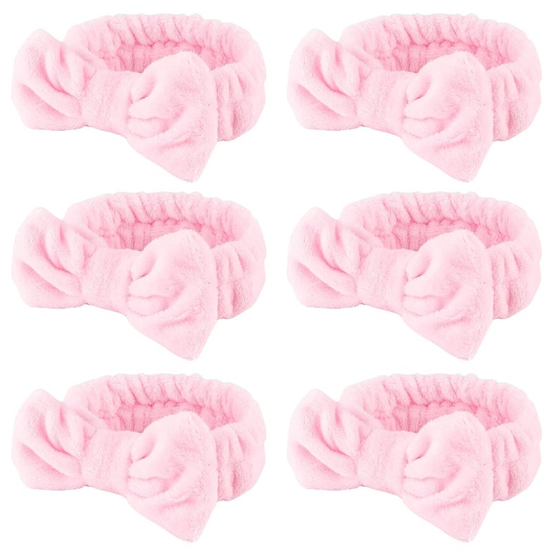 WHAVEL Hairband 6 Count Pink Spa Headband for Washing Face Soft Microfiber Bow Headbands Facial Headband for Skincare Makeup Headband for Women