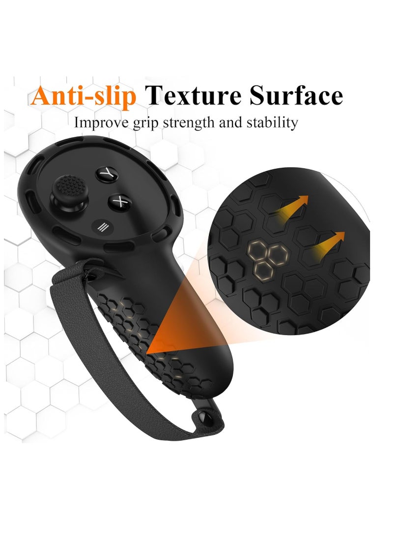 Controller Grips for Meta Quest 3   Silicone Grips Cover Protective Sleeve with Controller Hand Straps and 2pcs Joystick Cover for Oculus Quest 3 Accessories - Black - Image 5