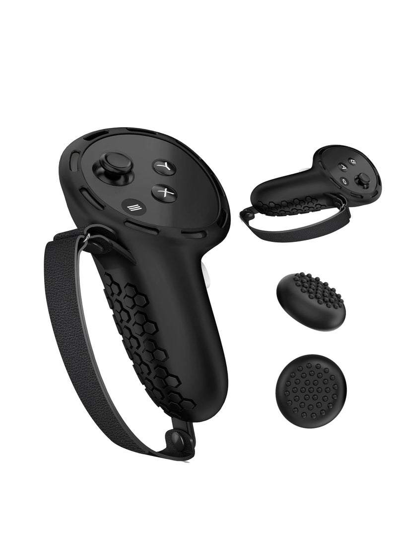 Controller Grips for Meta Quest 3   Silicone Grips Cover Protective Sleeve with Controller Hand Straps and 2pcs Joystick Cover for Oculus Quest 3 Accessories - Black - Image 1