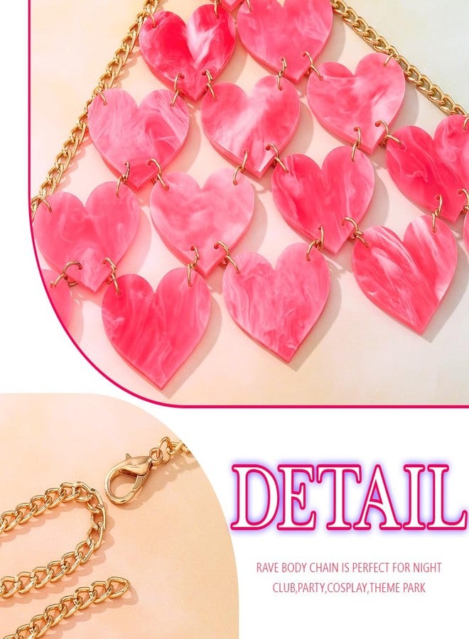 REETAN Heart Valentine's Day Bra Chain Sequin Pink Rave Body Accessories for Women - Image 4