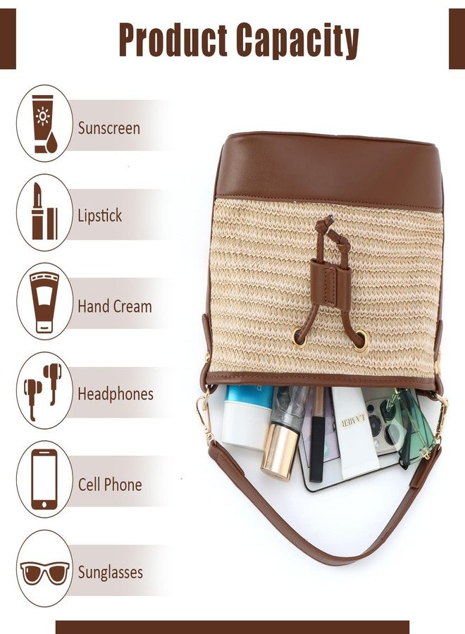 SUKUTU Straw Drawstring Shoulder Bag Bucket Bag for Women Summer Handwoven Beach Vacation Handbag Crossbody Bag - Image 5