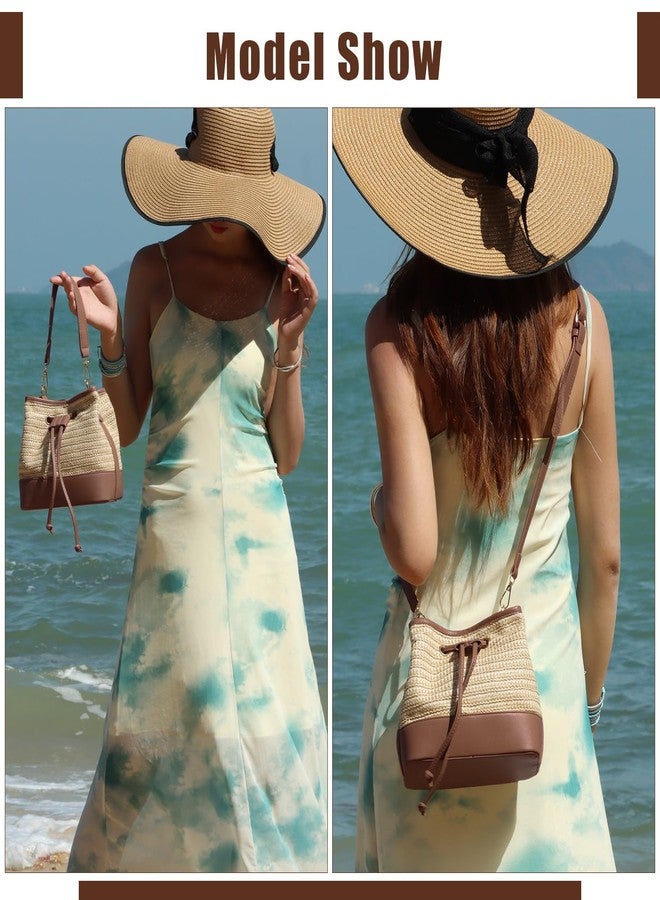 SUKUTU Straw Drawstring Shoulder Bag Bucket Bag for Women Summer Handwoven Beach Vacation Handbag Crossbody Bag - Image 2