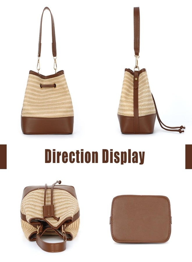SUKUTU Straw Drawstring Shoulder Bag Bucket Bag for Women Summer Handwoven Beach Vacation Handbag Crossbody Bag - Image 3